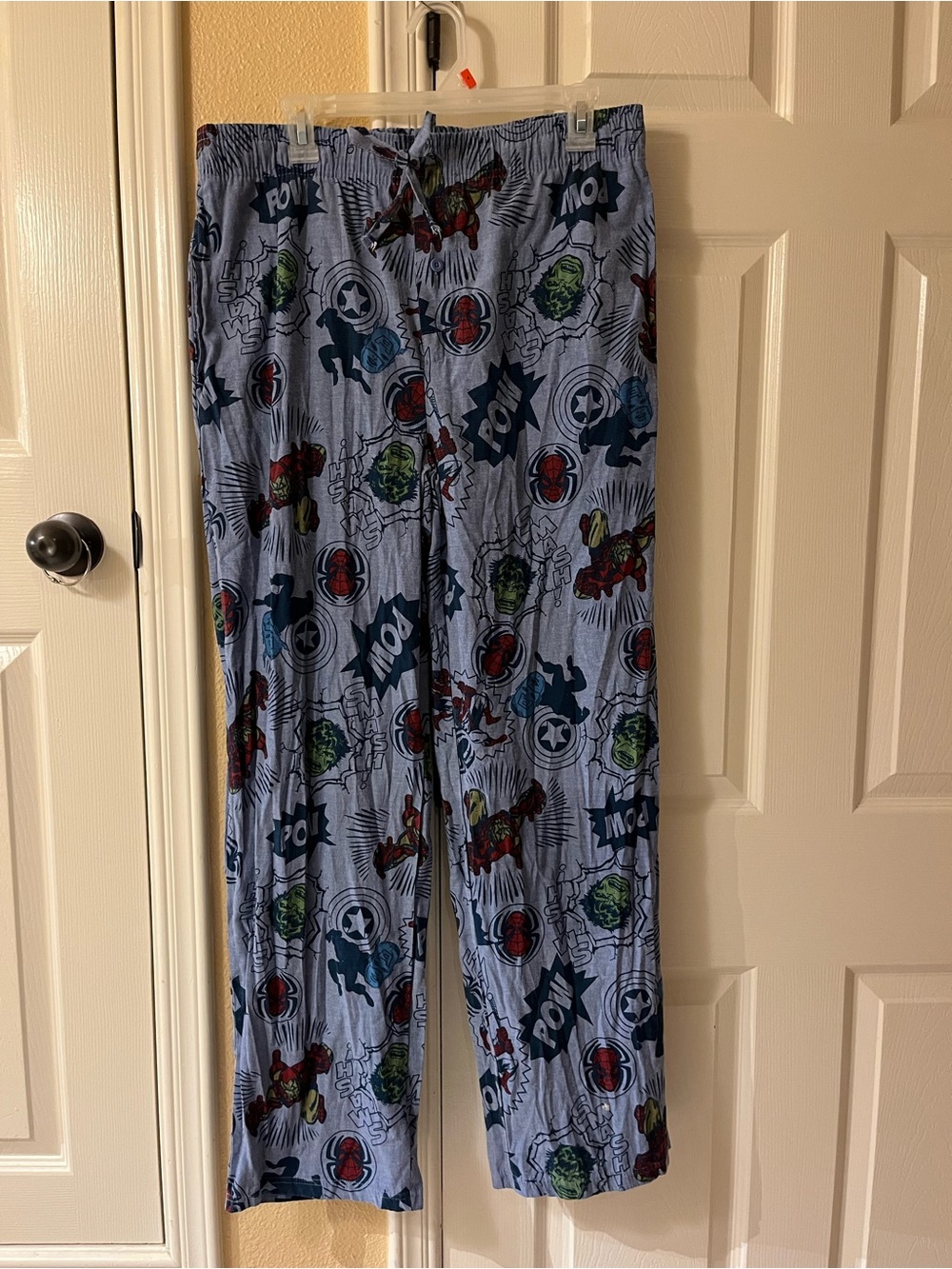 Mens Light Blue Superhero Pajama Pants